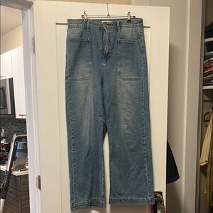 Blue Flare Wide Leg Jeans with Classic Denim Wash